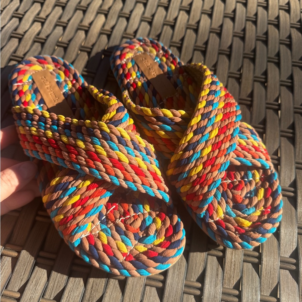 Salt + Umber Saraya Multi-Rainbow Fabric Rope Sandal Size 8 - Picture 3 of 11